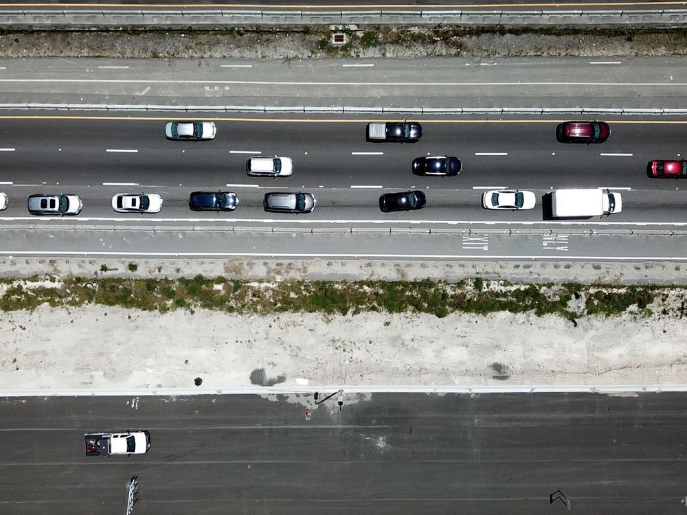 Traffic on a multi-lane highway in Florida, seen from above
