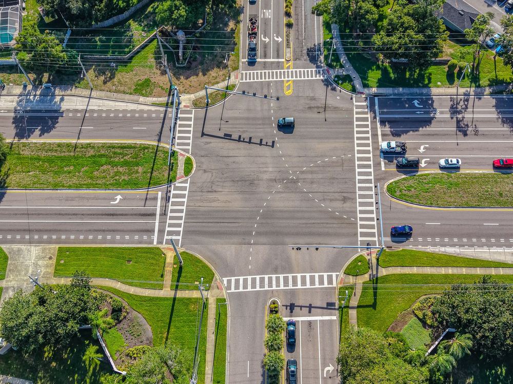 A suburban intersection in Florida, seen from above